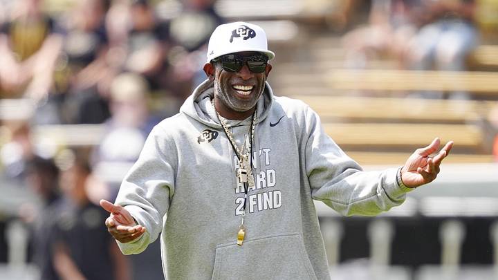 Sep 6, 2025; Boulder, Colorado, USA; Colorado Buffaloes head coach Deion Sanders before the game against the Delaware Fightin Blue Hens at Folsom Field. Mandatory Credit: Ron Chenoy-Imagn Images Sep 6, 2025; Boulder, Colorado, USA; Colorado Buffaloes head coach Deion Sanders before the game against the Delaware Fightin Blue Hens at Folsom Field. Mandatory Credit: Ron Chenoy-Imagn Images