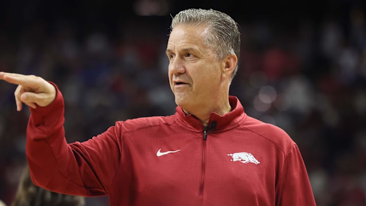 Arkansas Razorbacks head coach John Calipari prior to the game against the Kansas Jayhawks at Bud Walton Arena.