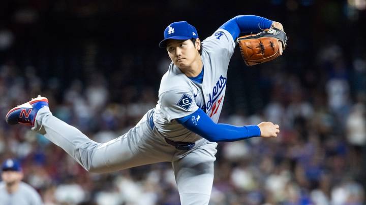 Jun 3, 2026; Phoenix, Arizona, USA; Los Angeles Dodgers pitcher Shohei Ohtani in the first inning against the Arizona Diamondbacks at Chase Field. Mandatory Credit: Mark J. Rebilas-Imagn Images