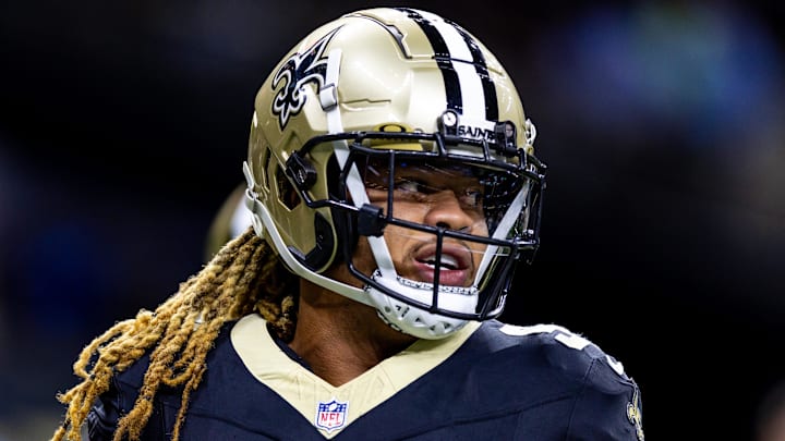 Sep 8, 2024; New Orleans, Louisiana, USA; New Orleans Saints defensive end Chase Young (99) against the Carolina Panthers during the pregame at Caesars Superdome. Mandatory Credit: Stephen Lew-Imagn Images Sep 8, 2024; New Orleans, Louisiana, USA; New Orleans Saints defensive end Chase Young (99) against the Carolina Panthers during the pregame at Caesars Superdome. Mandatory Credit: Stephen Lew-Imagn Images