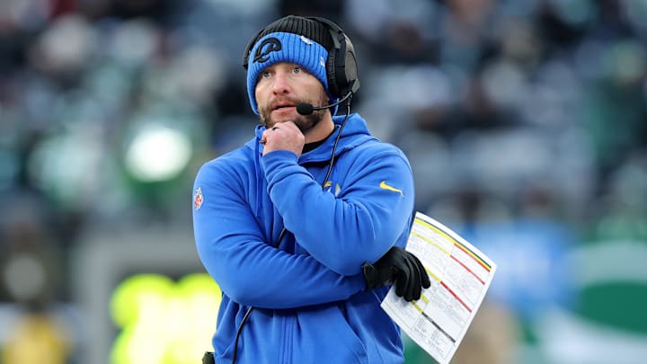 Dec 22, 2024; East Rutherford, New Jersey, USA; Los Angeles Rams head coach Sean McVay coaches against the New York Jets during the fourth quarter at MetLife Stadium. Mandatory Credit: Brad Penner-Imagn Images Dec 22, 2024; East Rutherford, New Jersey, USA; Los Angeles Rams head coach Sean McVay coaches against the New York Jets during the fourth quarter at MetLife Stadium. Mandatory Credit: Brad Penner-Imagn Images
