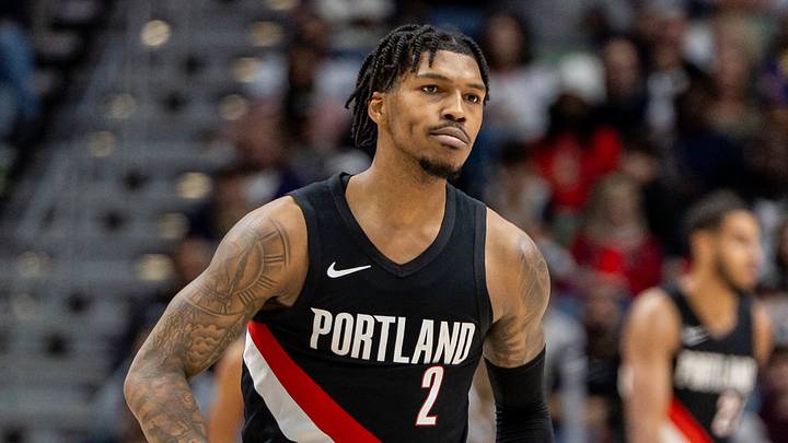 Jan 2, 2026; New Orleans, Louisiana, USA;  Portland Trail Blazers guard Caleb Love (2) reacts to making a three point basket against the New Orleans Pelicans during the second half at Smoothie King Center. Mandatory Credit: Stephen Lew-Imagn Images