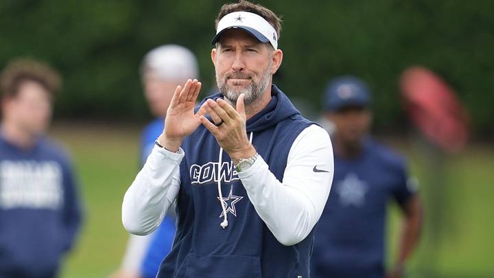Dallas Cowboys head coach Brian Schottenheimer on the field during practice at the Ford Center.