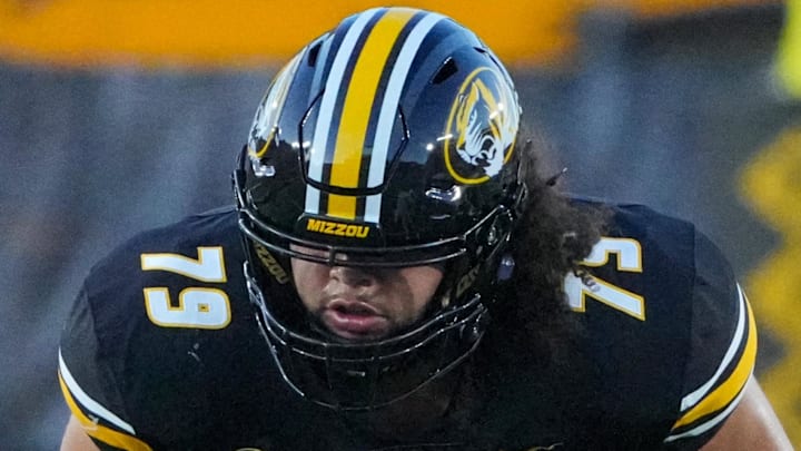 Missouri Tigers offensive lineman Keagen Trost (79). Mandatory Credit: Denny Medley-Imagn Images