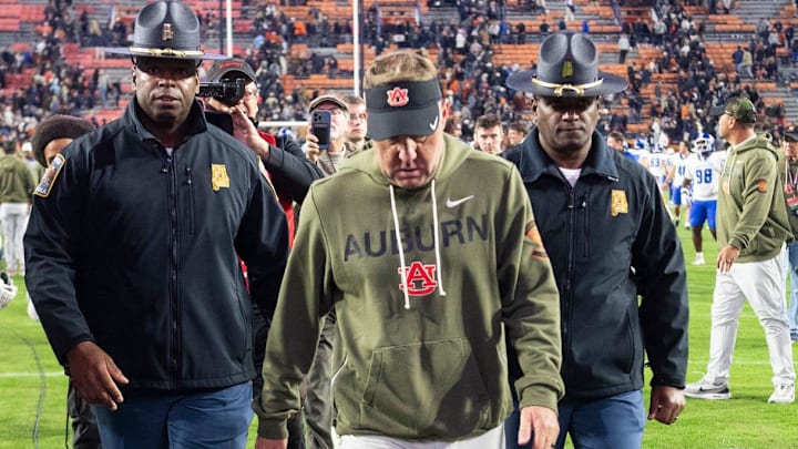 Auburn Tigers head coach Hugh Freeze walks off the field