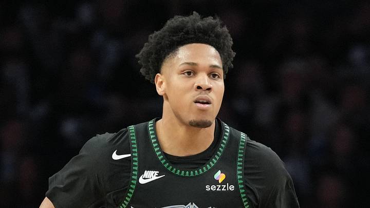 May 15, 2026; Minneapolis, Minnesota, USA; Minnesota Timberwolves guard Terrence Shannon Jr. (1) dribbles the ball against the San Antonio Spurs in the second half during game six of the second round of the 2026 NBA Playoffs at Target Center. Mandatory Credit: Jesse Johnson-Imagn Images