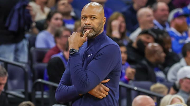 Orlando Magic head coach Jamahl Mosley looks on during the second quarter against the Miami Heat at Kia Center. 