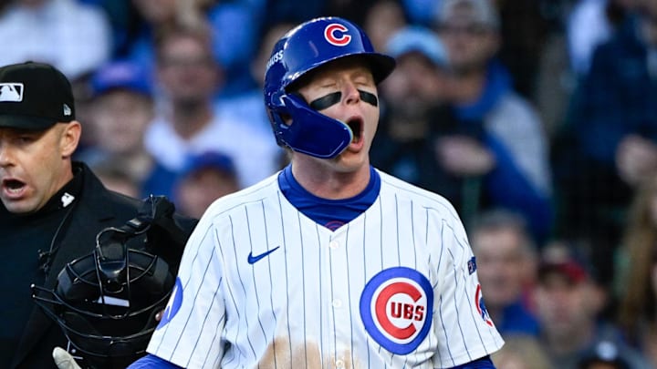 Chicago Cubs center fielder Pete Crow-Armstrong (4) reacts