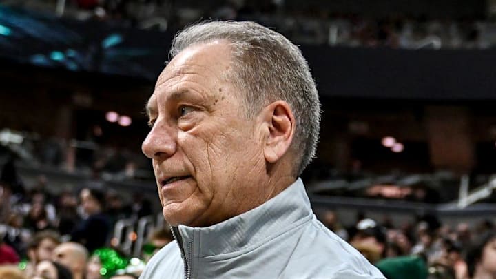 Michigan State's head coach Tom Izzo slaps hands with fans before the game against Ohio State on Sunday, Feb. 22, 2026, at the Breslin Center in East Lansing.