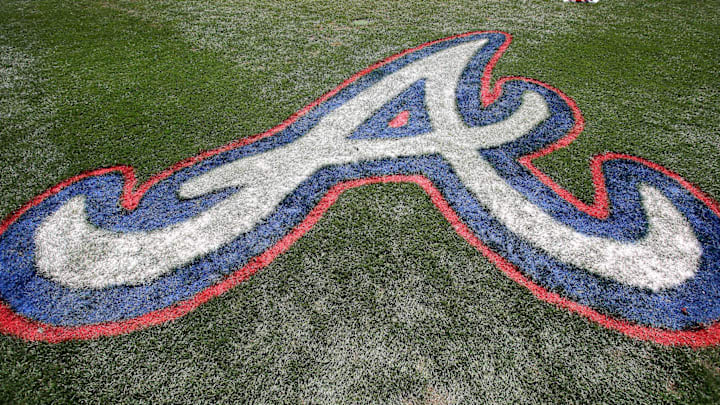 Mar 15, 2015; Lake Buena Vista, FL, USA; The Atlanta Braves logo painted on the field during a spring training baseball game at Champion Stadium. The Toronto Blue Jays beat the Atlanta Braves 10-5. Mandatory Credit: Reinhold Matay-Imagn Images Mar 15, 2015; Lake Buena Vista, FL, USA; The Atlanta Braves logo painted on the field during a spring training baseball game at Champion Stadium. The Toronto Blue Jays beat the Atlanta Braves 10-5. Mandatory Credit: Reinhold Matay-Imagn Images