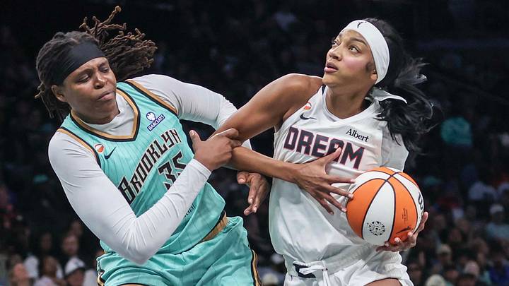 Atlanta Dream forward Angel Reese (5) and New York Liberty center Jonquel Jones (35) Atlanta Dream forward Angel Reese (5) and New York Liberty center Jonquel Jones (35)