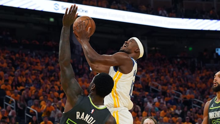 May 10, 2025; San Francisco, California, USA; Golden State Warriors forward Jimmy Butler III (10) drives to the basket against Minnesota Timberwolves forward-center Julius Randle (30) in the second quarter during game three in the second round for the 2025 NBA Playoffs at Chase Center. Mandatory Credit: David Gonzales-Imagn Images May 10, 2025; San Francisco, California, USA; Golden State Warriors forward Jimmy Butler III (10) drives to the basket against Minnesota Timberwolves forward-center Julius Randle (30) in the second quarter during game three in the second round for the 2025 NBA Playoffs at Chase Center. Mandatory Credit: David Gonzales-Imagn Images