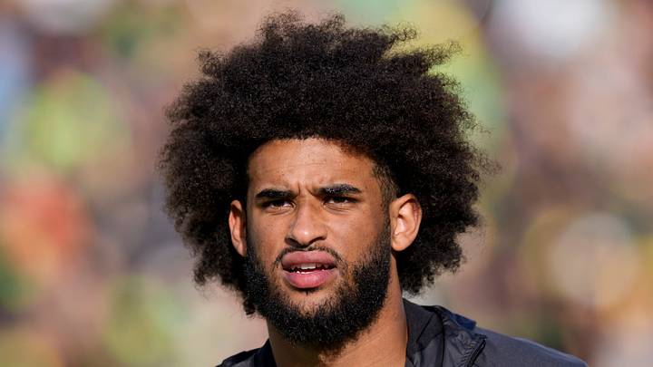 Oregon quarterback Dante Moore walks off after the Ducks loss as Moore was benched following an injury as the Oregon Ducks host the UCLA Bruins on Oct. 10, 2026, at Autzen Stadium in Eugene, Oregon.