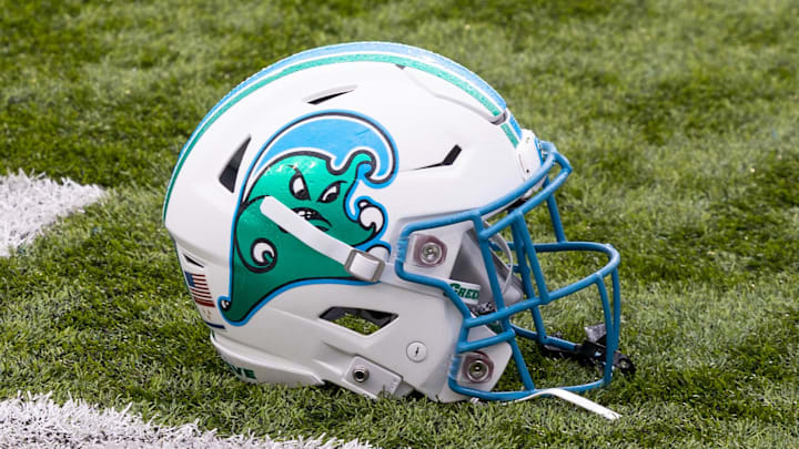 Dec 3, 2022; New Orleans, Louisiana, USA; Tulane Green Wave helmet on the field against the UCF Knights during the first half at Yulman Stadium. Dec 3, 2022; New Orleans, Louisiana, USA; Tulane Green Wave helmet on the field against the UCF Knights during the first half at Yulman Stadium.