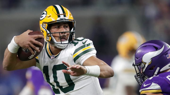 Green Bay Packers quarterback Jordan Love (10) will be QB2 on Sunday at the Vikings. Green Bay Packers quarterback Jordan Love (10) will be QB2 on Sunday at the Vikings.