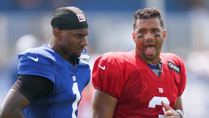 The Giants are counting on receiver Malik Nabers (left) and quarterback Russell Wilson to inflate this year's scoring attack.