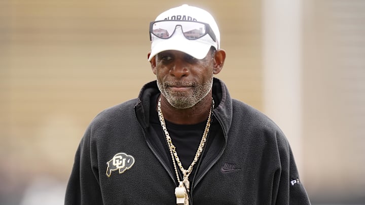 Oct 11, 2025; Boulder, Colorado, USA; Colorado Buffaloes head coach Deion Sanders before the game against the Iowa State Cyclones at Folsom Field. Mandatory Credit: Ron Chenoy-Imagn Images Oct 11, 2025; Boulder, Colorado, USA; Colorado Buffaloes head coach Deion Sanders before the game against the Iowa State Cyclones at Folsom Field. Mandatory Credit: Ron Chenoy-Imagn Images