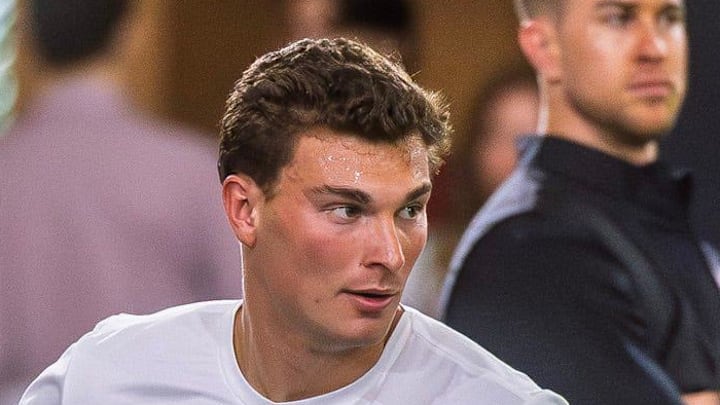 Fernando Mendoza participates in Indiana University's Pro Day at Mellencamp Pavilion on Wednesday, April 1, 2026.