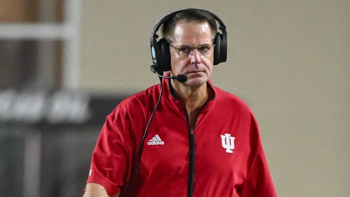 Sept. 12, 2025; Bloomington, Indiana; Indiana Hoosiers coach Curt Cignetti walks along the sideline against Indiana State.