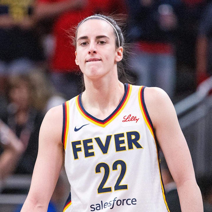 Indiana Fever guard Caitlin Clark (22) in the first half of a July 9, 2025 game Indiana Fever guard Caitlin Clark (22) in the first half of a July 9, 2025 game
