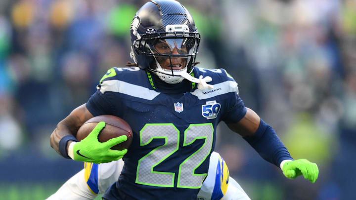 Seattle Seahawks wide receiver Rashid Shaheed runs in the first half against the Los Angeles Rams.
