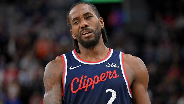Apr 8, 2026; Inglewood, California, USA;  Los Angeles Clippers forward Kawhi Leonard (2) reacts after a missed basket in the second half against the Oklahoma City Thunder at Intuit Dome. Mandatory Credit: Jayne Kamin-Oncea-Imagn Images