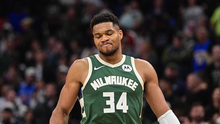 Nov 1, 2025; Milwaukee, Wisconsin, USA; Milwaukee Bucks forward Giannis Antetokounmpo (34) reacts after missing a shot late in the fourth quarter against the Sacramento Kings at Fiserv Forum. Mandatory Credit: Benny Sieu-Imagn Images Nov 1, 2025; Milwaukee, Wisconsin, USA; Milwaukee Bucks forward Giannis Antetokounmpo (34) reacts after missing a shot late in the fourth quarter against the Sacramento Kings at Fiserv Forum. Mandatory Credit: Benny Sieu-Imagn Images