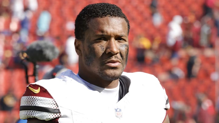 Sep 7, 2025; Landover, Maryland, USA; Washington Commanders safety Will Harris (3) walks off the field after the game against the New York Giants at Northwest Stadium. Mandatory Credit: Amber Searls-Imagn Images
