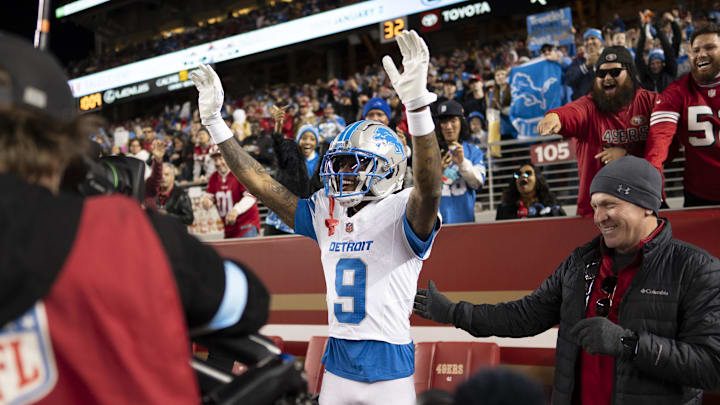 Detroit Lions wide receiver Jameson Williams (9).
