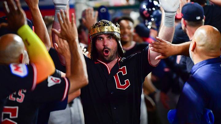 Aug 24, 2026; Anaheim, California, USA; Cleveland Guardians catcher Austin Hedges (27) is greeted after hitting a two run home run against the Los Angeles Angels during the sixth inning at Angel Stadium. Mandatory Credit: Gary A. Vasquez-Imagn Images Aug 24, 2026; Anaheim, California, USA; Cleveland Guardians catcher Austin Hedges (27) is greeted after hitting a two run home run against the Los Angeles Angels during the sixth inning at Angel Stadium. Mandatory Credit: Gary A. Vasquez-Imagn Images