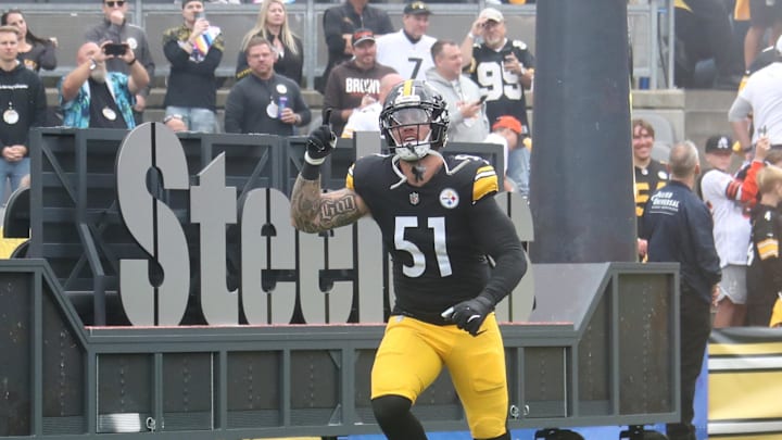 Oct 12, 2025; Pittsburgh, Pennsylvania, USA;  Pittsburgh Steelers linebacker Nick Herbig (51) takes the field against the Cleveland Browns at Acrisure Stadium. Mandatory Credit: Charles LeClaire-Imagn Images