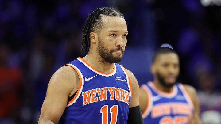 New York Knicks guard Jalen Brunson (11) reacts after a play against the Philadelphia 76ers during the fourth quarter of game three of the second round of the 2026 NBA Playoffs at Xfinity Mobile Arena. New York Knicks guard Jalen Brunson (11) reacts after a play against the Philadelphia 76ers during the fourth quarter of game three of the second round of the 2026 NBA Playoffs at Xfinity Mobile Arena.