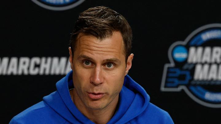 Mar 26, 2026; Washington, DC, USA; Duke Blue Devils head coach Jon Scheyer speaks with the media during a press conference ahead of the east regional of the men's 2026 NCAA Tournament at Capital One Arena. Mandatory Credit: Geoff Burke-Imagn Images Mar 26, 2026; Washington, DC, USA; Duke Blue Devils head coach Jon Scheyer speaks with the media during a press conference ahead of the east regional of the men's 2026 NCAA Tournament at Capital One Arena. Mandatory Credit: Geoff Burke-Imagn Images