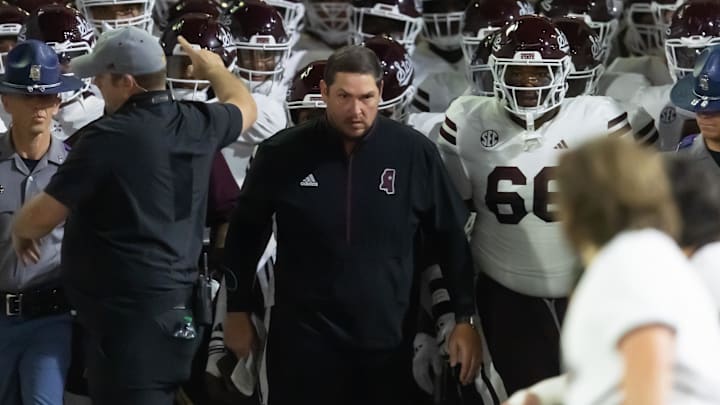 Mississippi State Bulldogs head coach Jeff Lebby against the Arizona State Sun Devils at Mountain America Stadium.