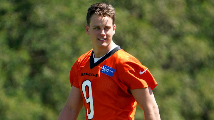 Cincinnati Bengals quarterback Joe Burrow (9) smiles during practice, Tuesday, May 17, 2022, at the Paul Brown Stadium practice fields in Cincinnati.
Cincinnati Bengals Practice May 17 0095 Cincinnati Bengals quarterback Joe Burrow (9) smiles during practice, Tuesday, May 17, 2022, at the Paul Brown Stadium practice fields in Cincinnati.
Cincinnati Bengals Practice May 17 0095