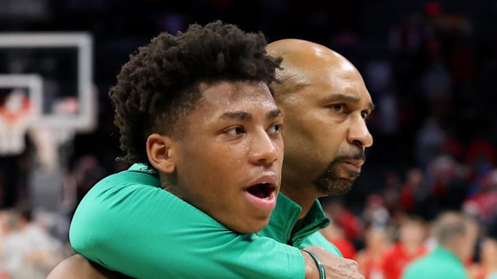 Jan 3, 2025; Columbus, Ohio, USA; Michigan State Spartans guard Jeremy Fears Jr. (1) celebrates after the game against the Ohio State Buckeyes at Value City Arena. Jan 3, 2025; Columbus, Ohio, USA; Michigan State Spartans guard Jeremy Fears Jr. (1) celebrates after the game against the Ohio State Buckeyes at Value City Arena.