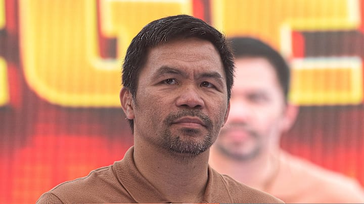 Manny Pacquiao, a Filipino boxer seen during a press conference on July 21, 2023.
