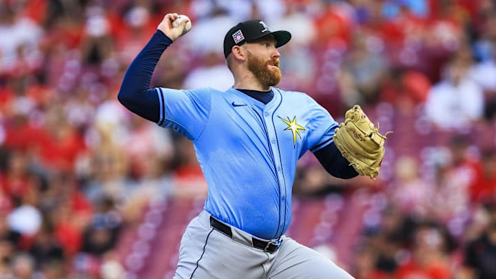 Jul 25, 2025; Cincinnati, Ohio, USA; Tampa Bay Rays starting pitcher Zack Littell (52) pitches against the Cincinnati Reds in the first inning at Great American Ball Park. Mandatory Credit: Katie Stratman-Imagn Images Jul 25, 2025; Cincinnati, Ohio, USA; Tampa Bay Rays starting pitcher Zack Littell (52) pitches against the Cincinnati Reds in the first inning at Great American Ball Park. Mandatory Credit: Katie Stratman-Imagn Images
