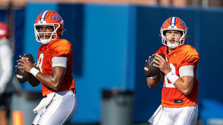 Florida quarterbacks Tramell Jones Jr. (9) and Aaron Philo (12) competed to be the Gators' starter during the offseason. Florida quarterbacks Tramell Jones Jr. (9) and Aaron Philo (12) competed to be the Gators' starter during the offseason.