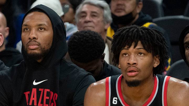 Portland Trail Blazers guard Damian Lillard and guard Shaedon Sharpe.