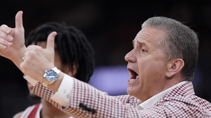 Arkansas Razorbacks coach John Calipari during the first half of a second round men’s NCAA Tournament game against the St. John's Red Storm at Amica Mutual Pavilion. Arkansas Razorbacks coach John Calipari during the first half of a second round men’s NCAA Tournament game against the St. John's Red Storm at Amica Mutual Pavilion.