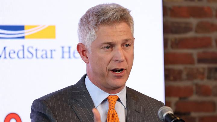 Nov 4, 2025; Baltimore, MD, USA; President of Baseball Operations Mike Elias introduces Craig Albernaz as the Baltimore Orioles new Manager at Warehouse Bar. Mandatory Credit: Daniel Kucin Jr.-Imagn Images