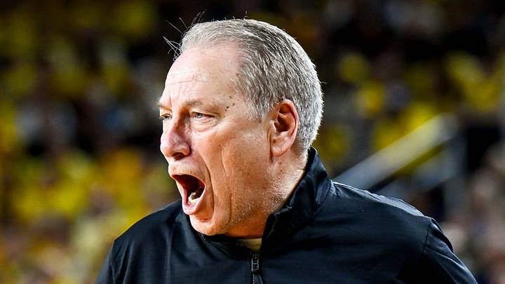 Michigan State's head coach Tom Izzo calls out to players during the second half in the game against Michigan on Sunday, March 8, 2026, at the Crisler Center in Ann Arbor. Michigan State's head coach Tom Izzo calls out to players during the second half in the game against Michigan on Sunday, March 8, 2026, at the Crisler Center in Ann Arbor.