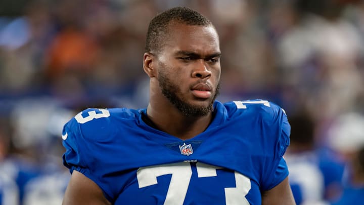 New York Giants offensive lineman Evan Neal New York Giants offensive lineman Evan Neal