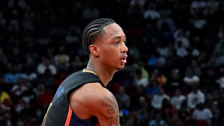 Mar 28, 2023; Houston, TX, USA; McDonald's All American West forward Ron Holland (1) in action during the first half against the McDonald's All American East at Toyota Center. Mandatory Credit: Maria Lysaker-USA TODAY Sports