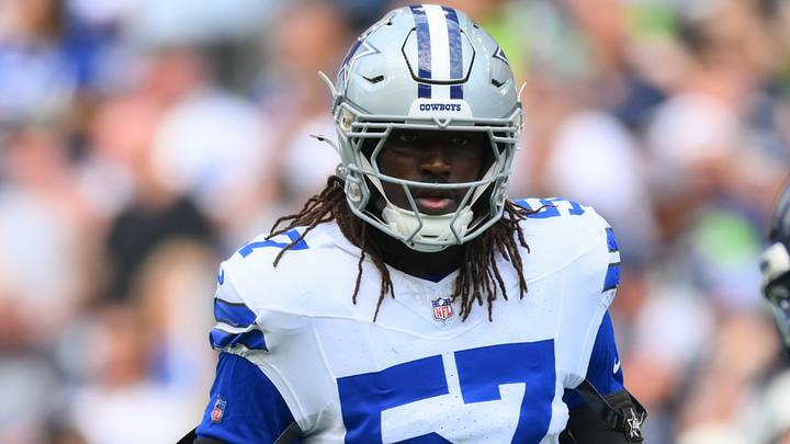 Dallas Cowboys outside linebacker Malachi Lawrence during the game at Lumen Field. Dallas Cowboys outside linebacker Malachi Lawrence during the game at Lumen Field.