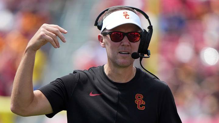 Aug 29, 2026; Los Angeles, California, USA; Southern California Trojans head coach Lincoln Riley reacts against the San Jose State Spartans in the first half at United Airlines Field at Los Angeles Memorial Coliseum. Aug 29, 2026; Los Angeles, California, USA; Southern California Trojans head coach Lincoln Riley reacts against the San Jose State Spartans in the first half at United Airlines Field at Los Angeles Memorial Coliseum.