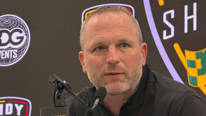 Indiana basketball coach Darian DeVries speaks with reporters Oct. 26, 2025, after IU's 76-74 win over Baylor at Gainbridge Fieldhouse. Indiana basketball coach Darian DeVries speaks with reporters Oct. 26, 2025, after IU's 76-74 win over Baylor at Gainbridge Fieldhouse.