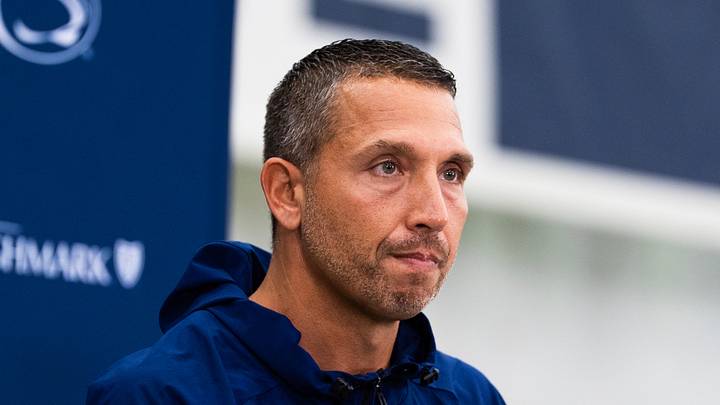 Penn State football head coach Matt Campbell takes a question during a press conference at football media day in Holuba Hall, Friday, August 7, 2026, in State College.