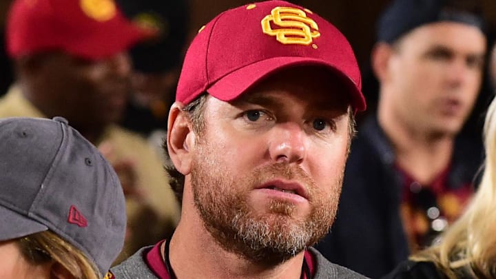 Oct 13, 2018; Los Angeles, CA, USA; NFL former and USC former quarterback Carson Palmer attends a game between the USC Trojans and the Colorado Buffaloes at the Los Angeles Memorial Coliseum. Mandatory Credit: Jayne Kamin-Oncea-Imagn Images